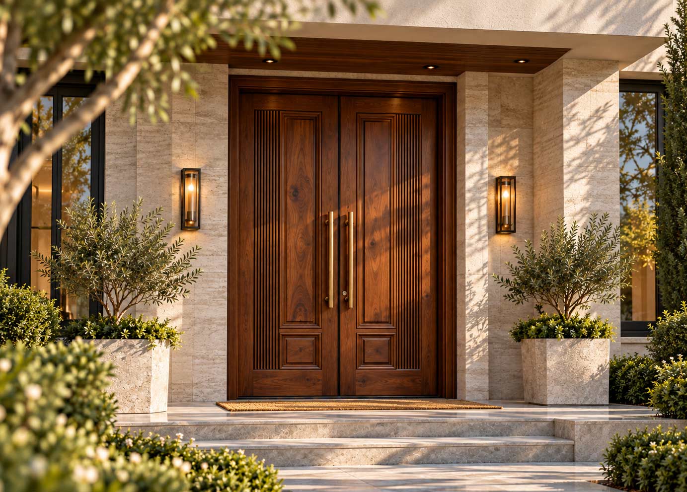 Bespoke Double-Leaf Sheesham Solid Wood Entrance Door