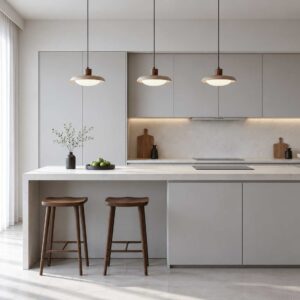 Warm-Minimalist-Kitchen-with-Pendant-Lights